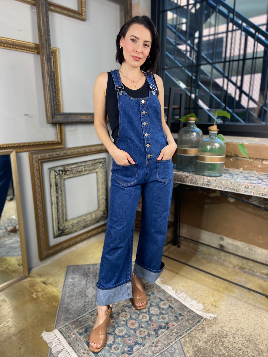 Aurora Denim Button Down Wide Leg Risen Overalls