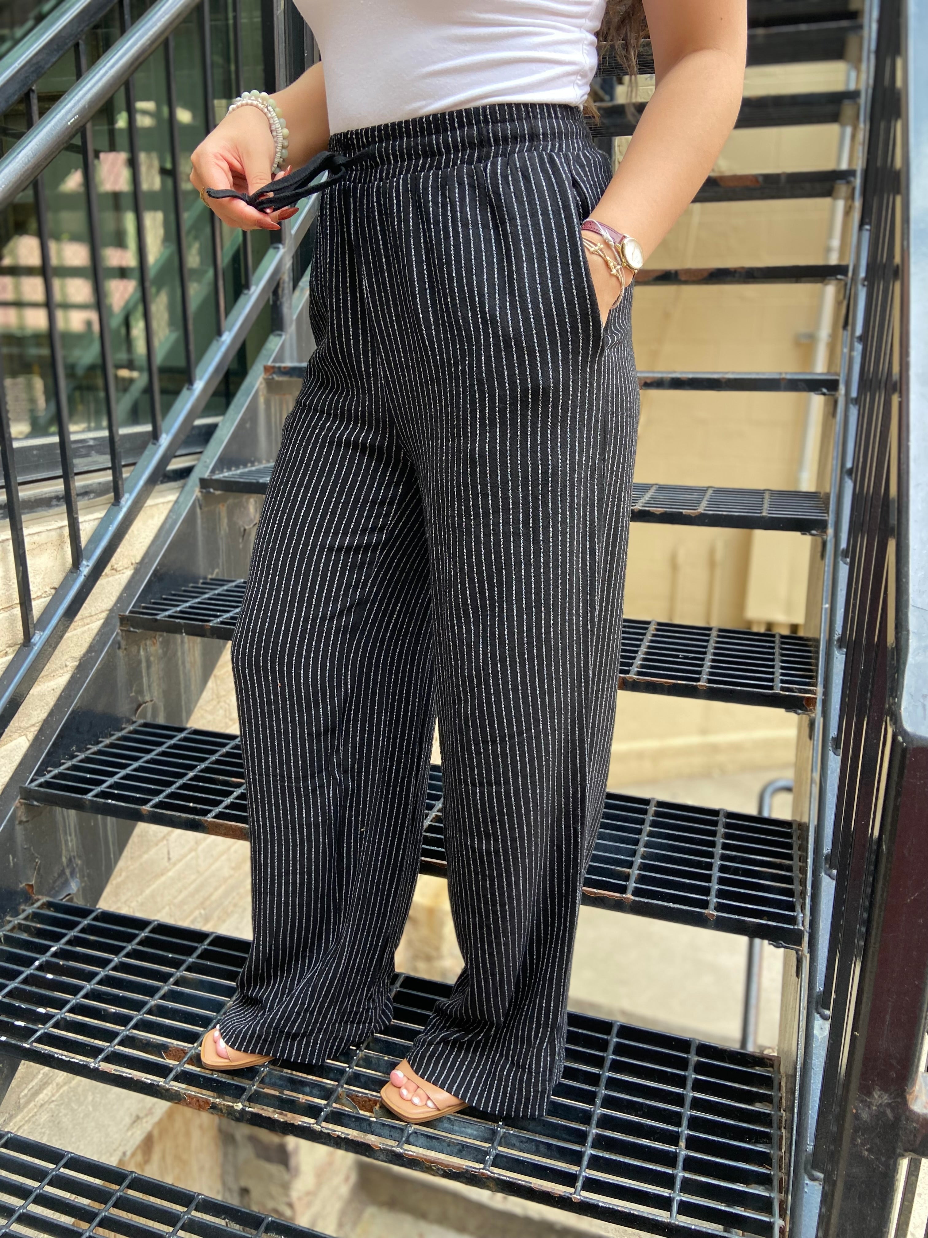 Orla Black Stripe Straight Leg Drawstring Pants