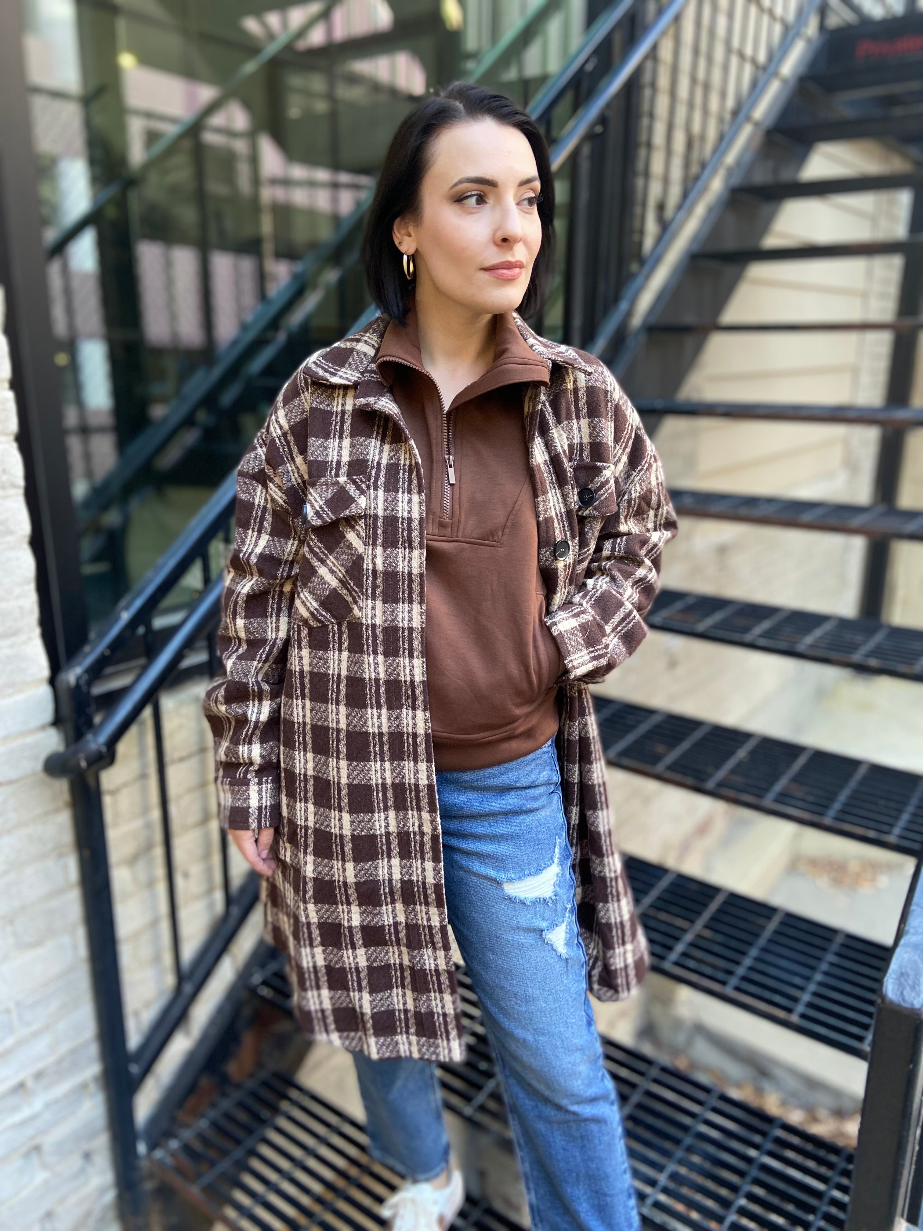 Sally Brown Plaid Midi Jacket