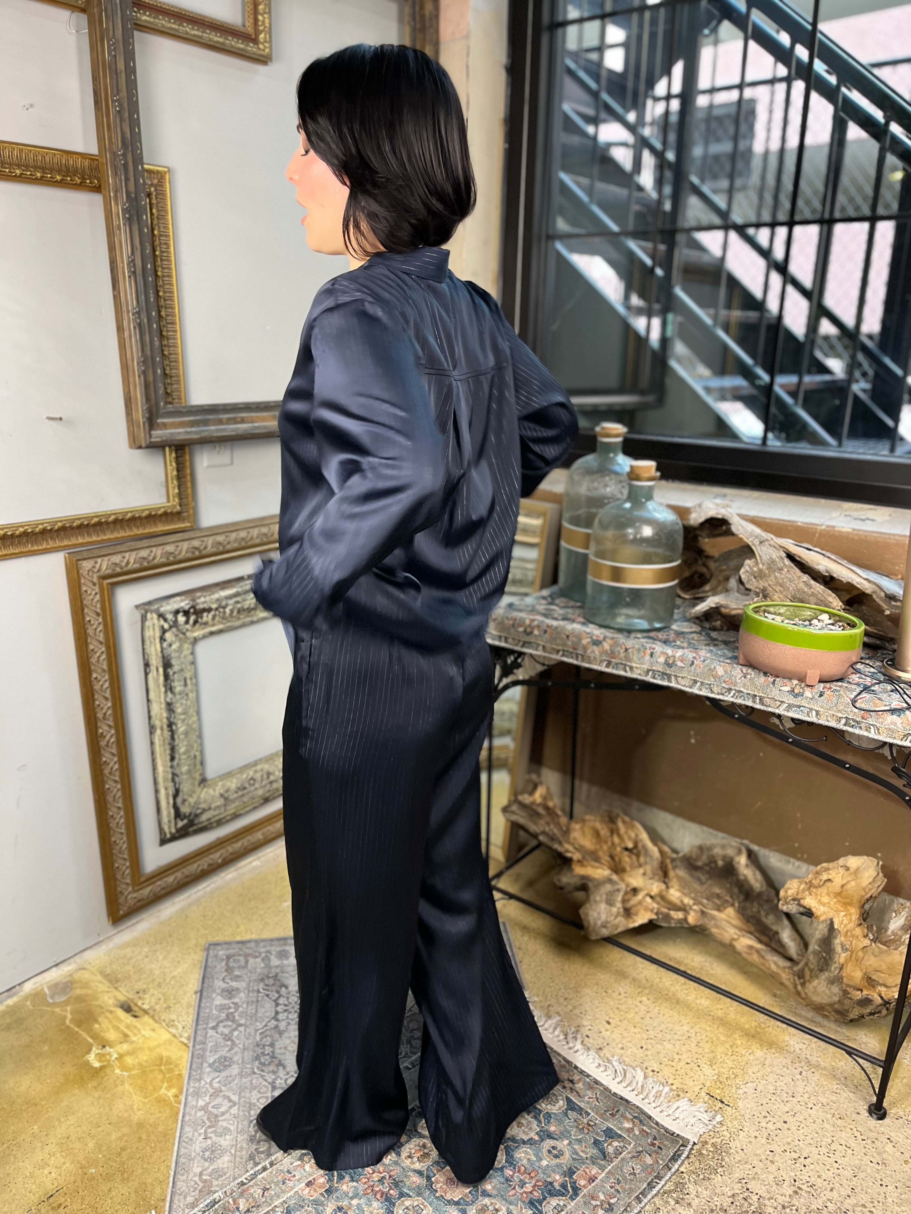 Sabrina Navy Wide Leg Pintuck Pants