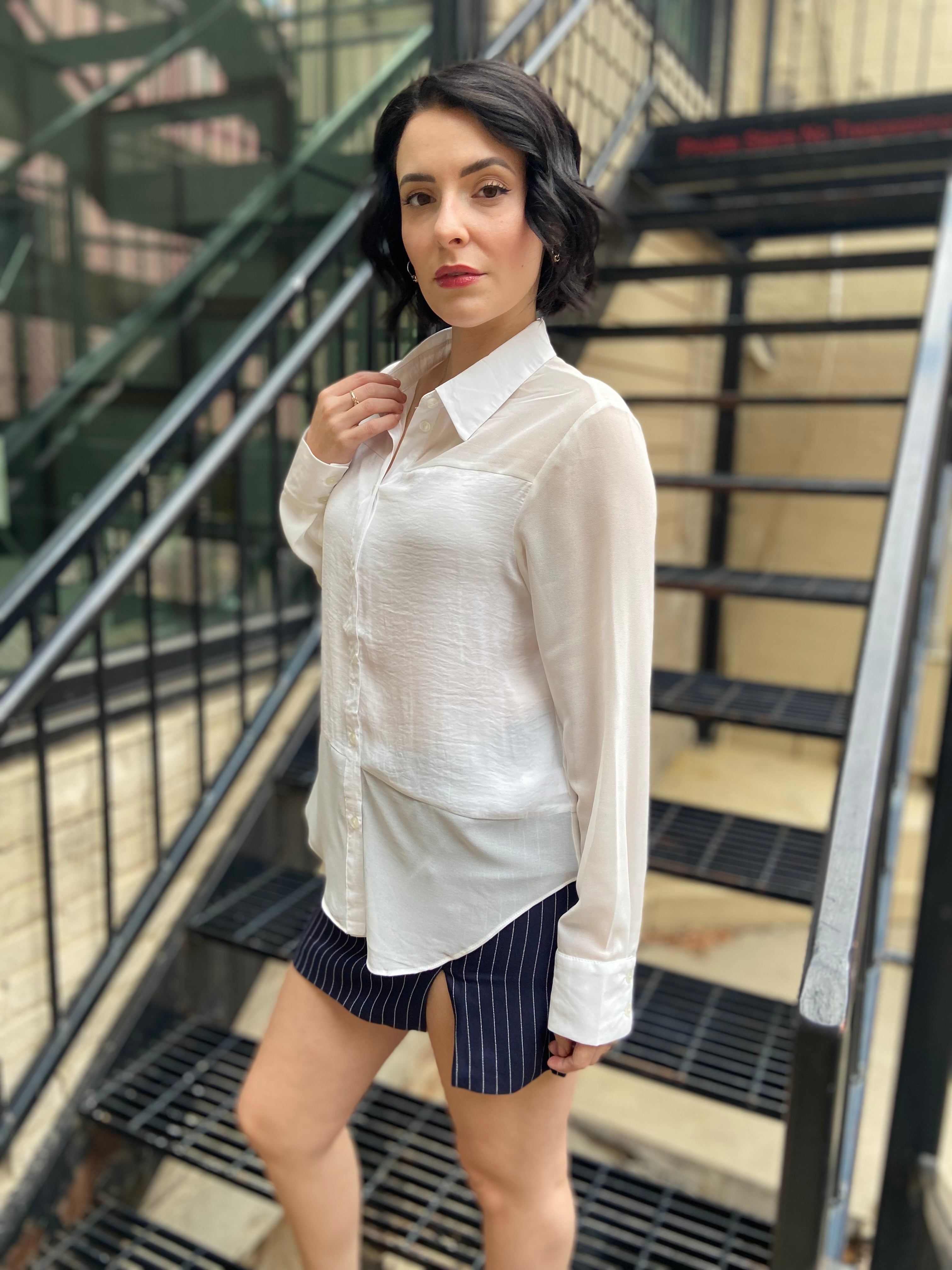 Selina White Long Sleeve Button Up