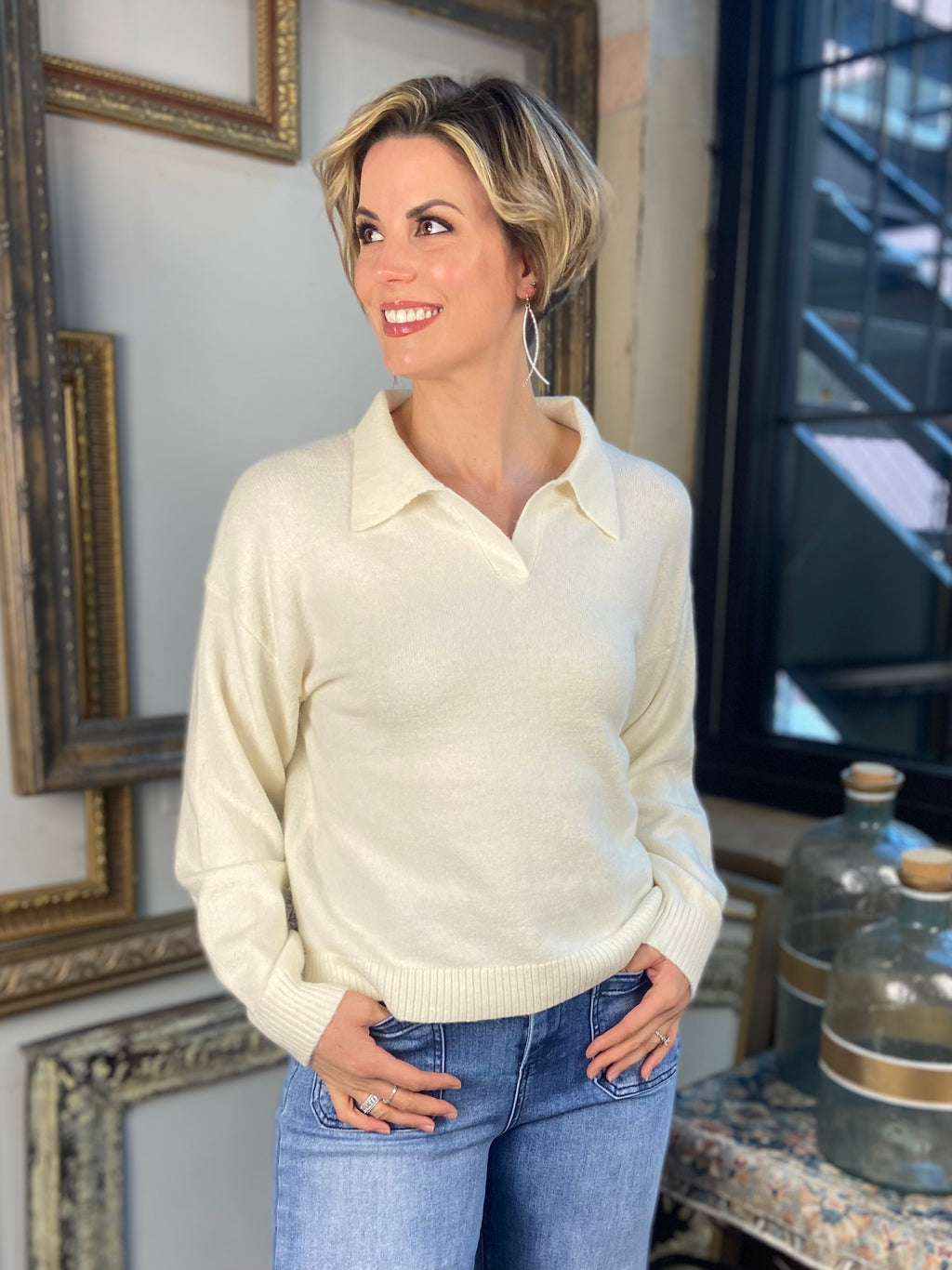 Skye Ivory Polo Knit Sweater