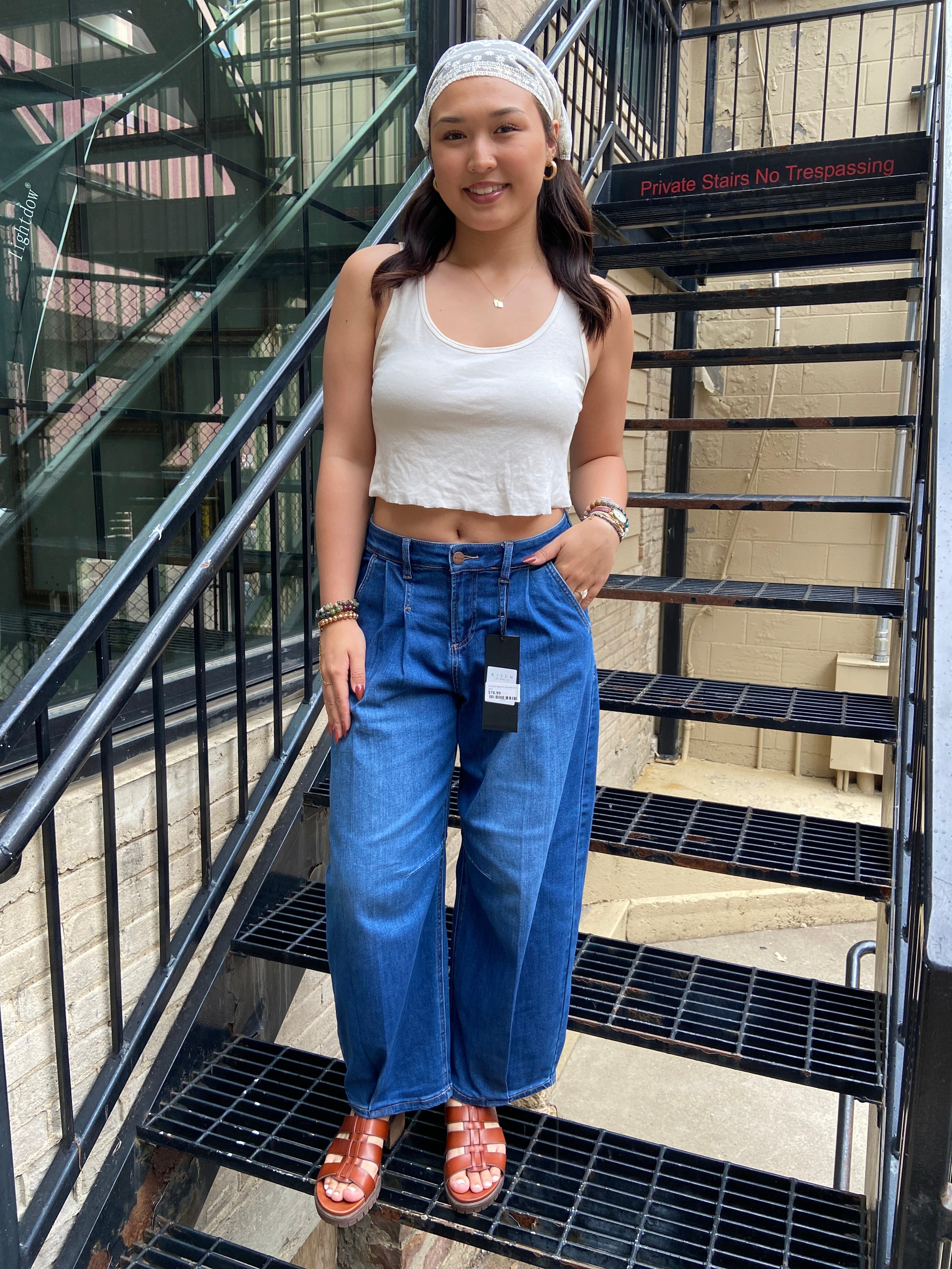 Ora Dark Wash Baggy Barrel   Relaxed Risen Jeans - MK Threads Boutique