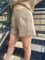 Catalina Taupe High Waisted Button Shorts - MK Threads Boutique
