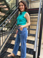 Ellen Teal Sleeveless Button Down - MK Threads Boutique