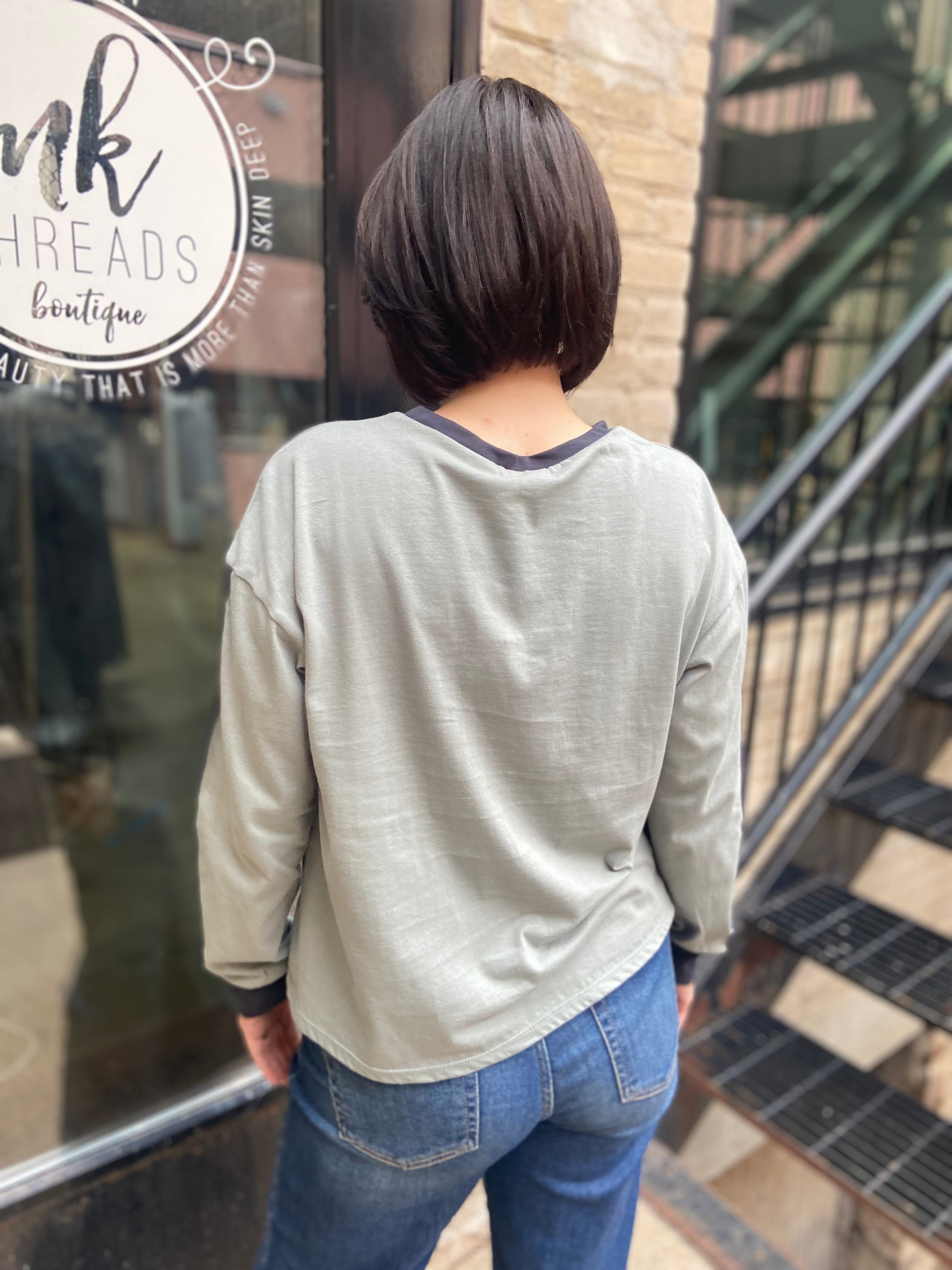 Noelle Sage & Charcoal Long Sleeve Tshirt