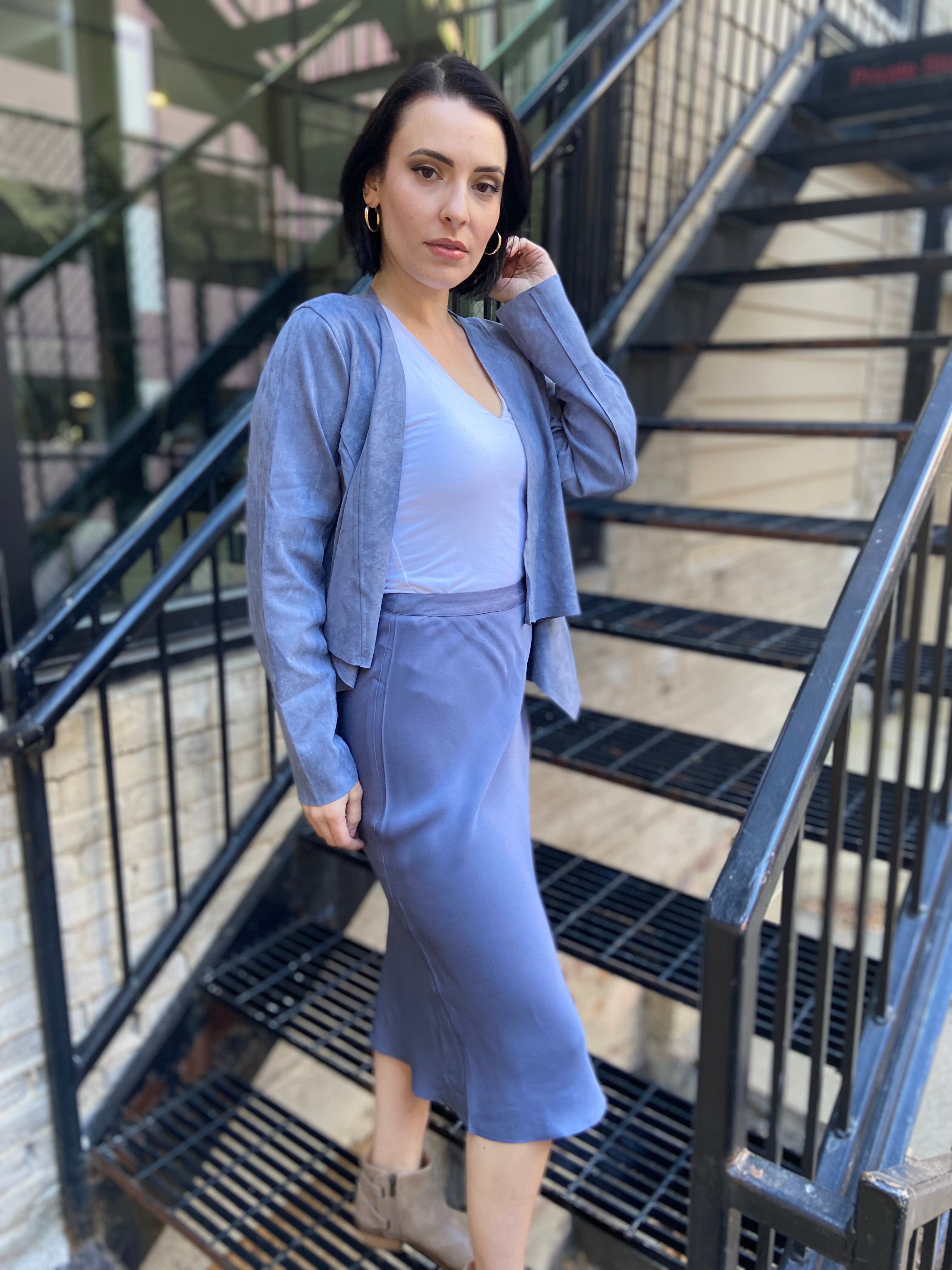 Lisa Blue Satin Midi Skirt