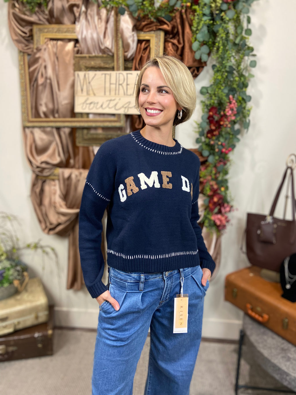 Game Day Navy Blue Crewneck Sweater