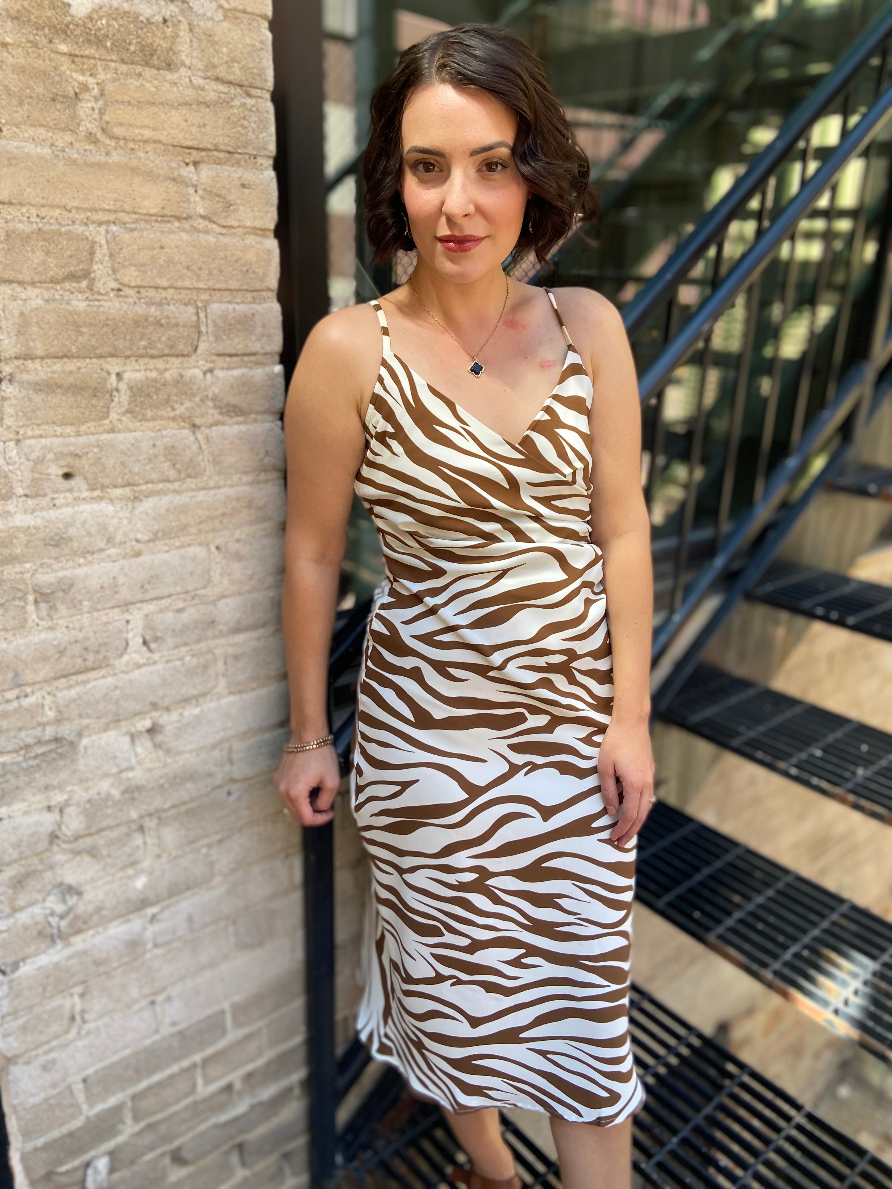 Callie Brown Zebra Print Midi Dress