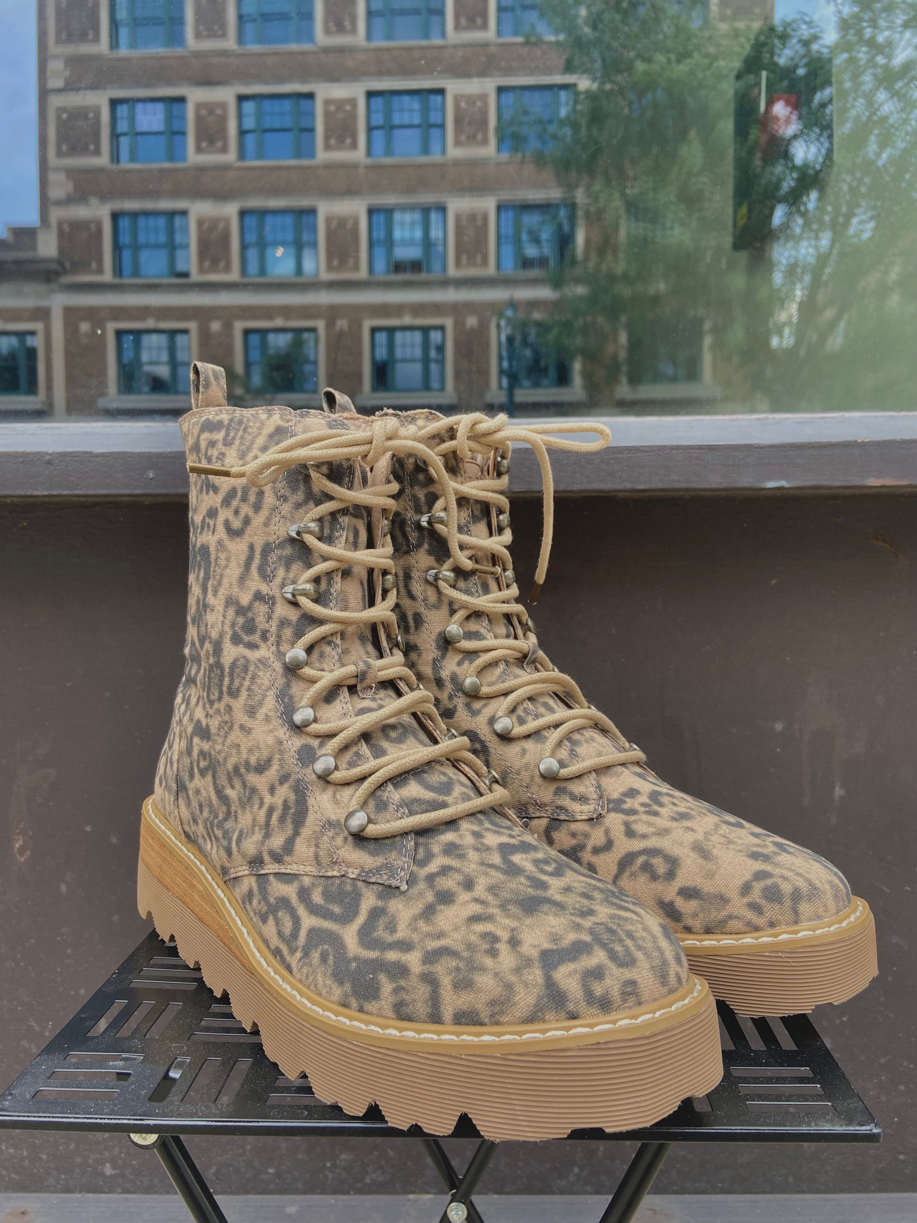 Inez Leopard Print Yellowbox Combat Boots