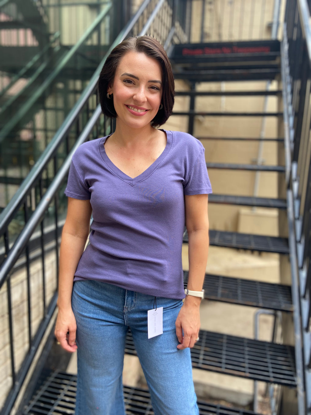 Jess Classic Blue V Neck Tee