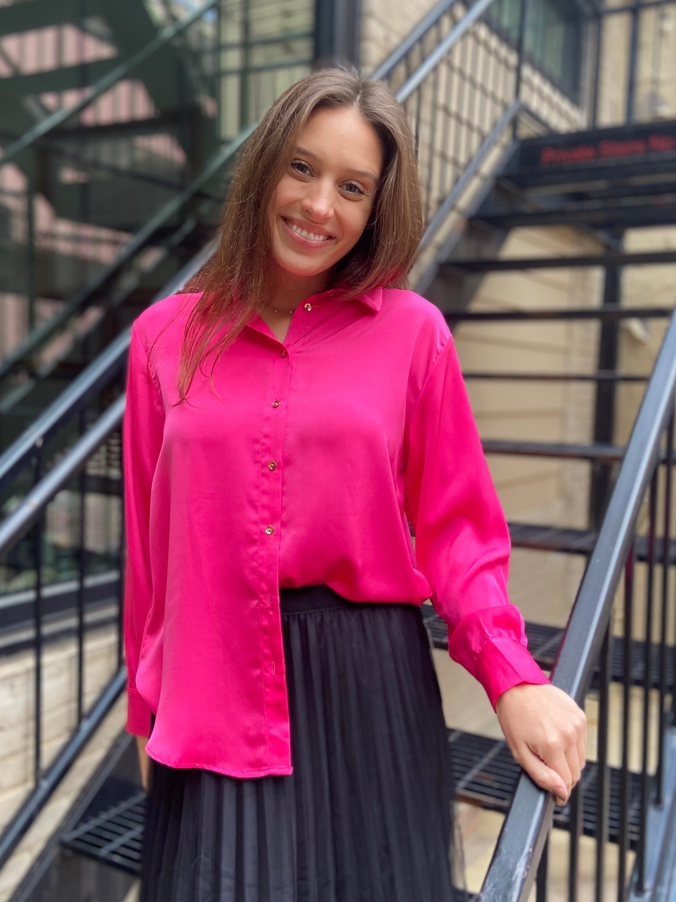 Alexi Hot Pink Silk Button up