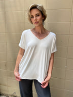 Nina White Stretchy V Neck Top - MK Threads Boutique