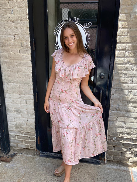 Giada Pink Floral Tiered Dress