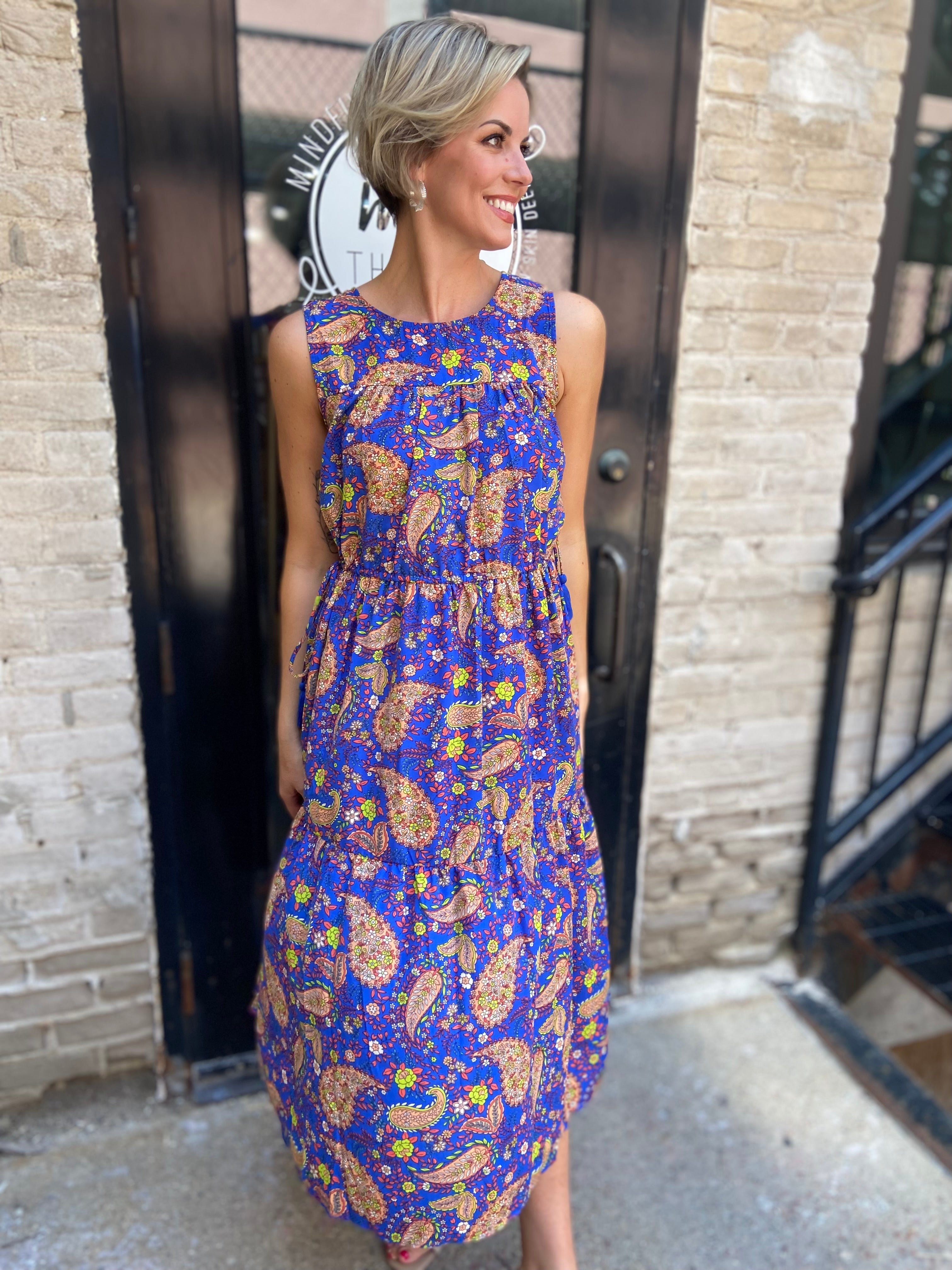 Riri Royal Blue Paisley Print Midi Dress
