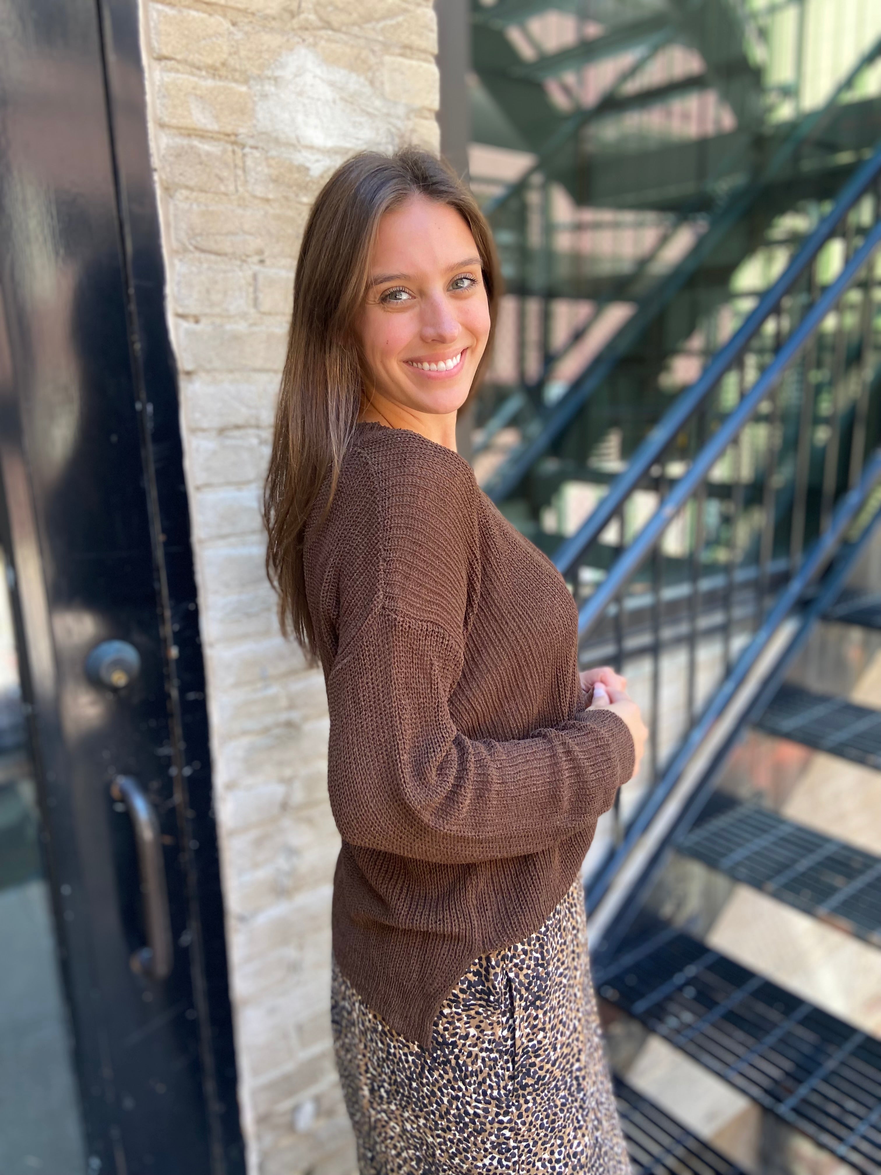 Bailee Dark Brown Sheer Knit Sweater