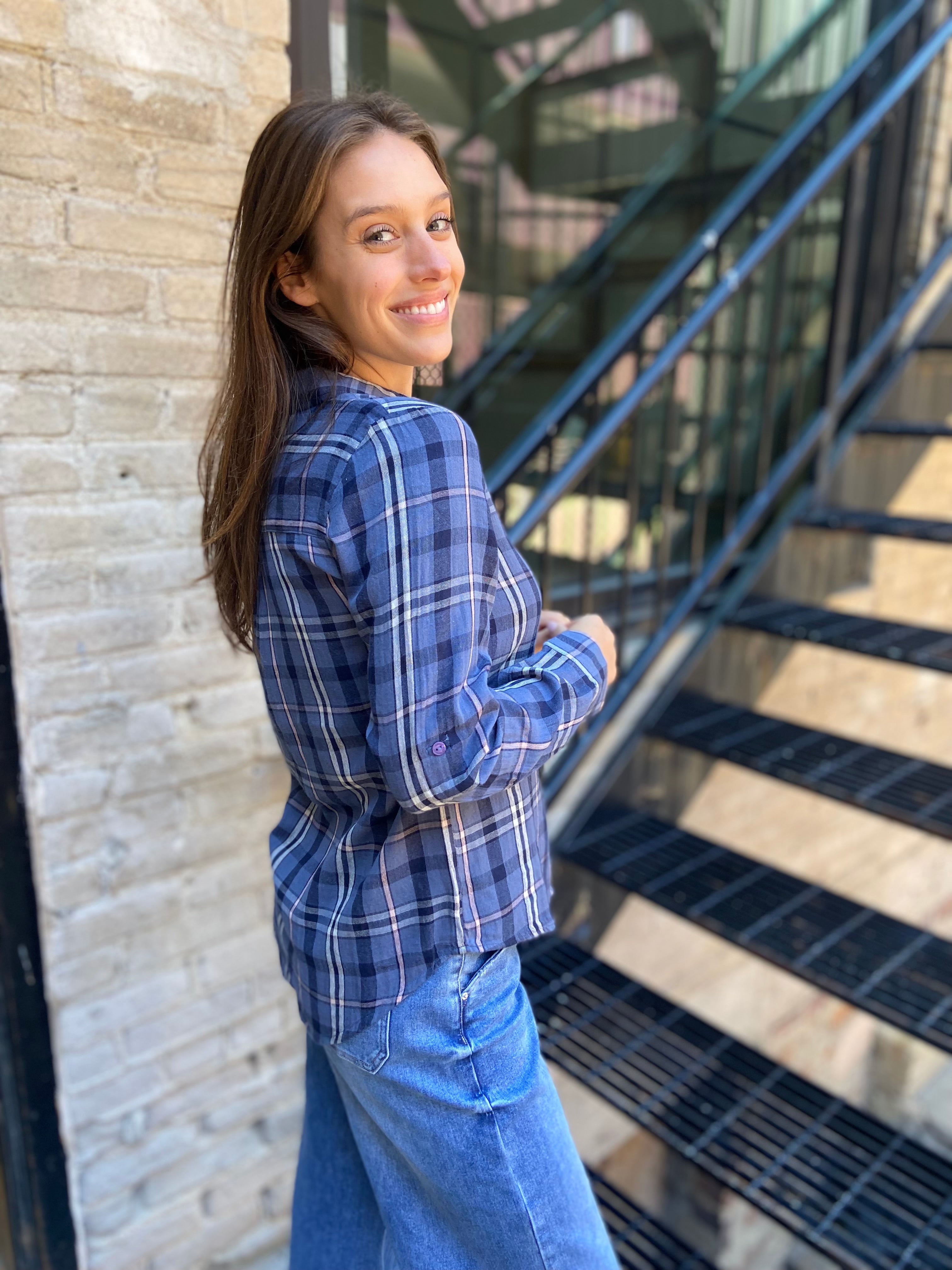 Erin Off Navy Blue Pocket Flannel