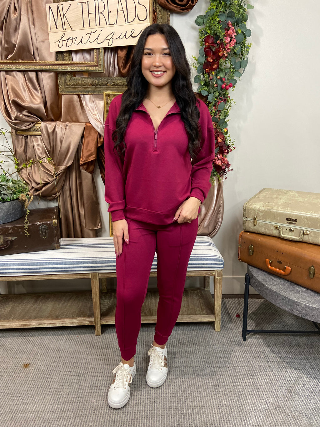 Emma Cabernet Scuba Half Zip
