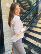 Kate Blush Pleated Long Sleeve Button Up