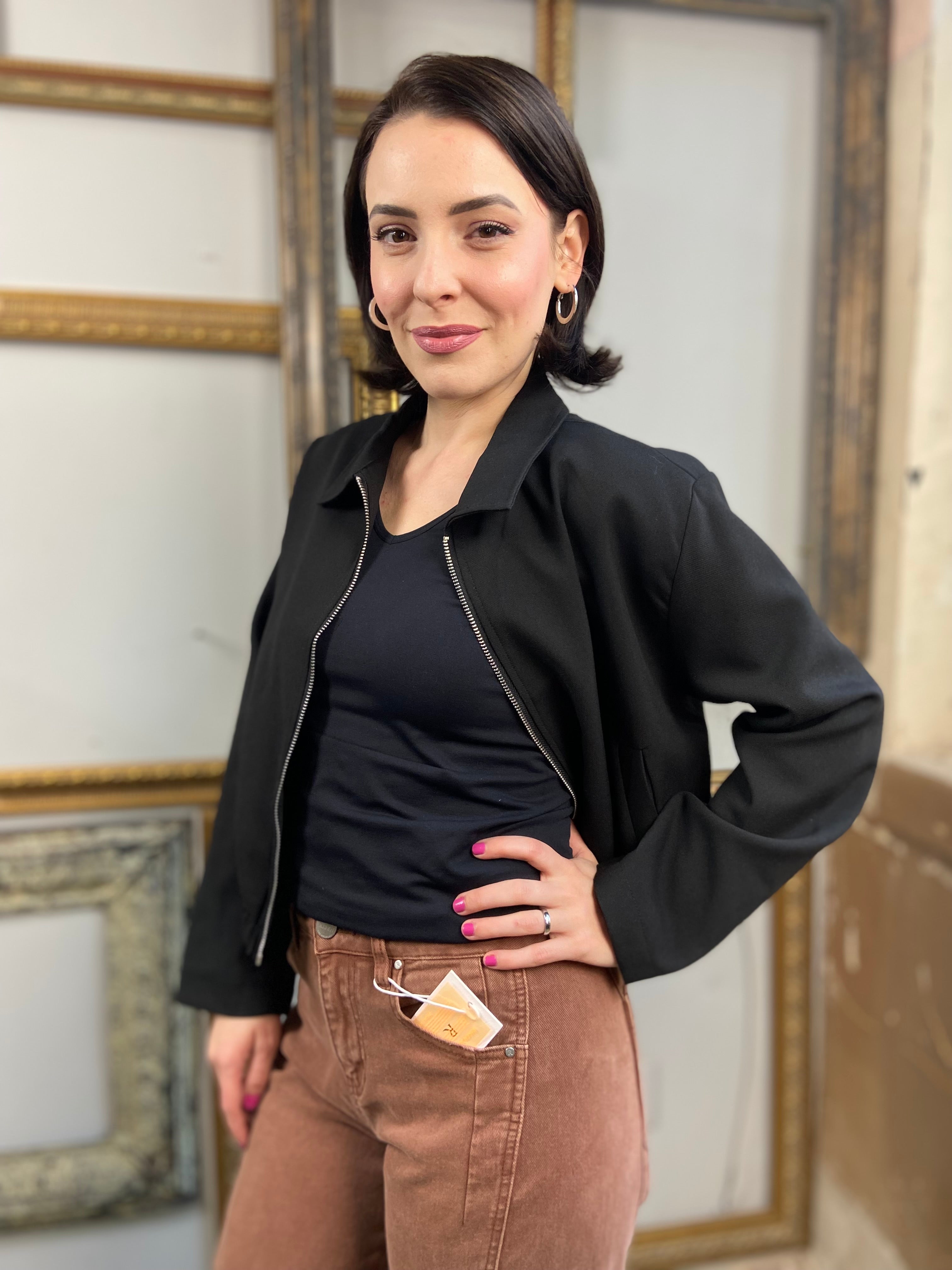 Cole Black Cropped Zip Up Jacket - MK Threads Boutique