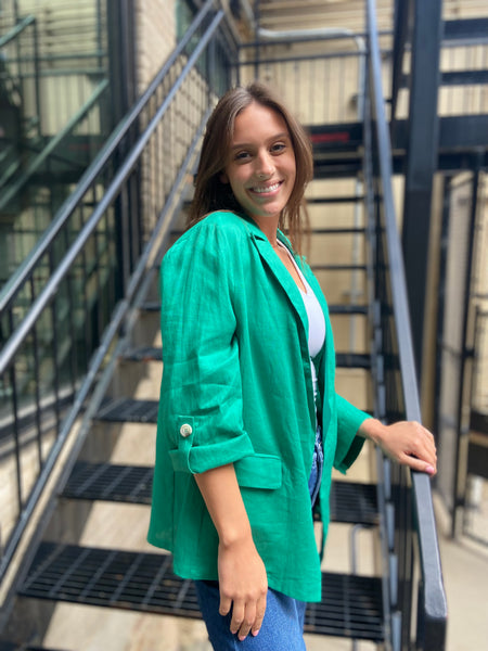 Una Green Linen Blazer