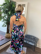 Natalie Black & Floral Detail Halter Neck Hi-Low Maxi Dress - MK Threads Boutique