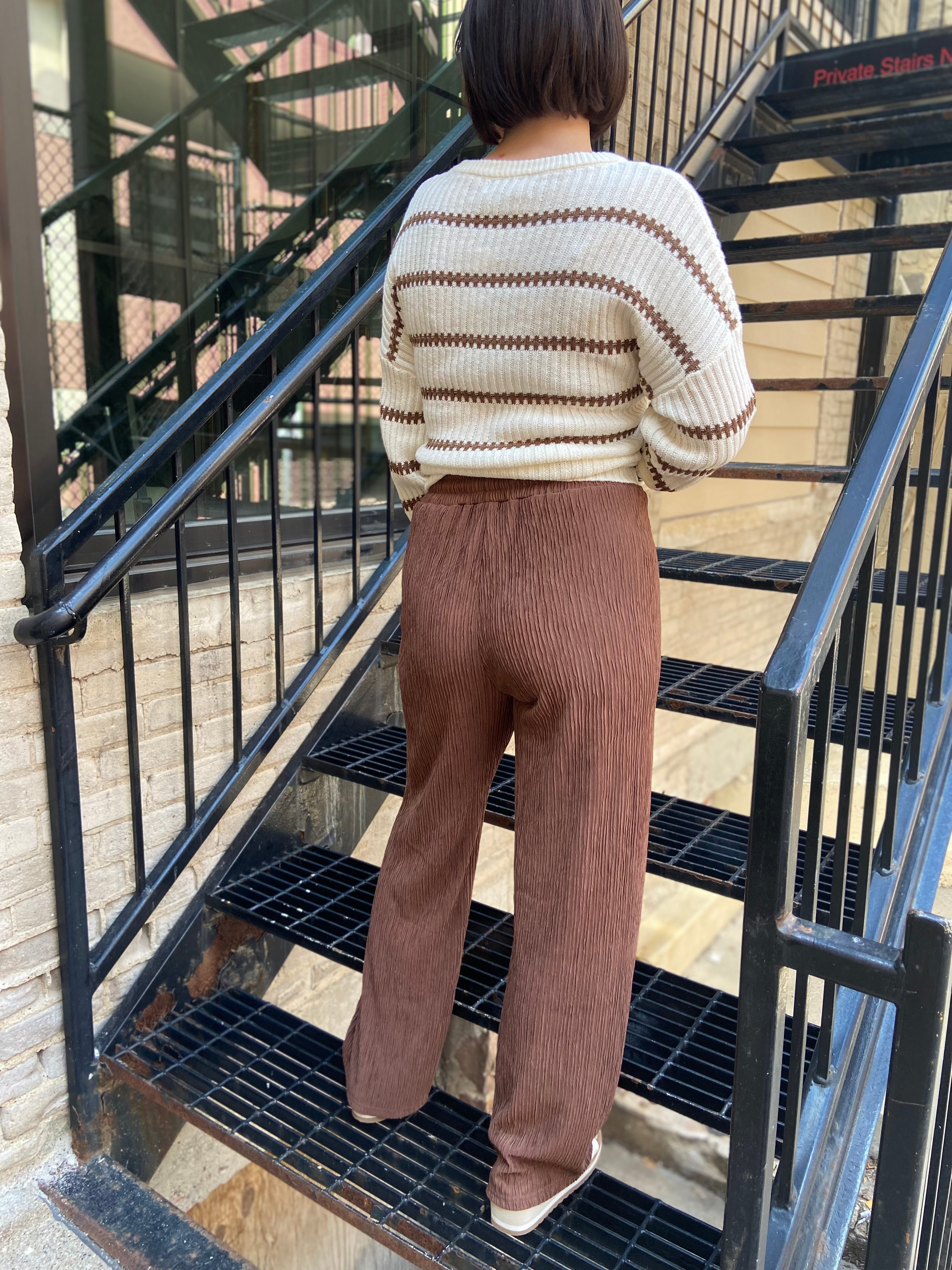 Stellie Brown Crinkle Drawstring Pants