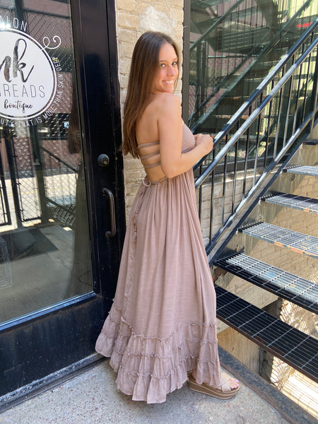 Amelia Taupe Flowy Maxi Dress