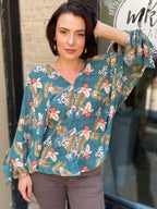 Ashton Sage Floral V-Neck Blouse