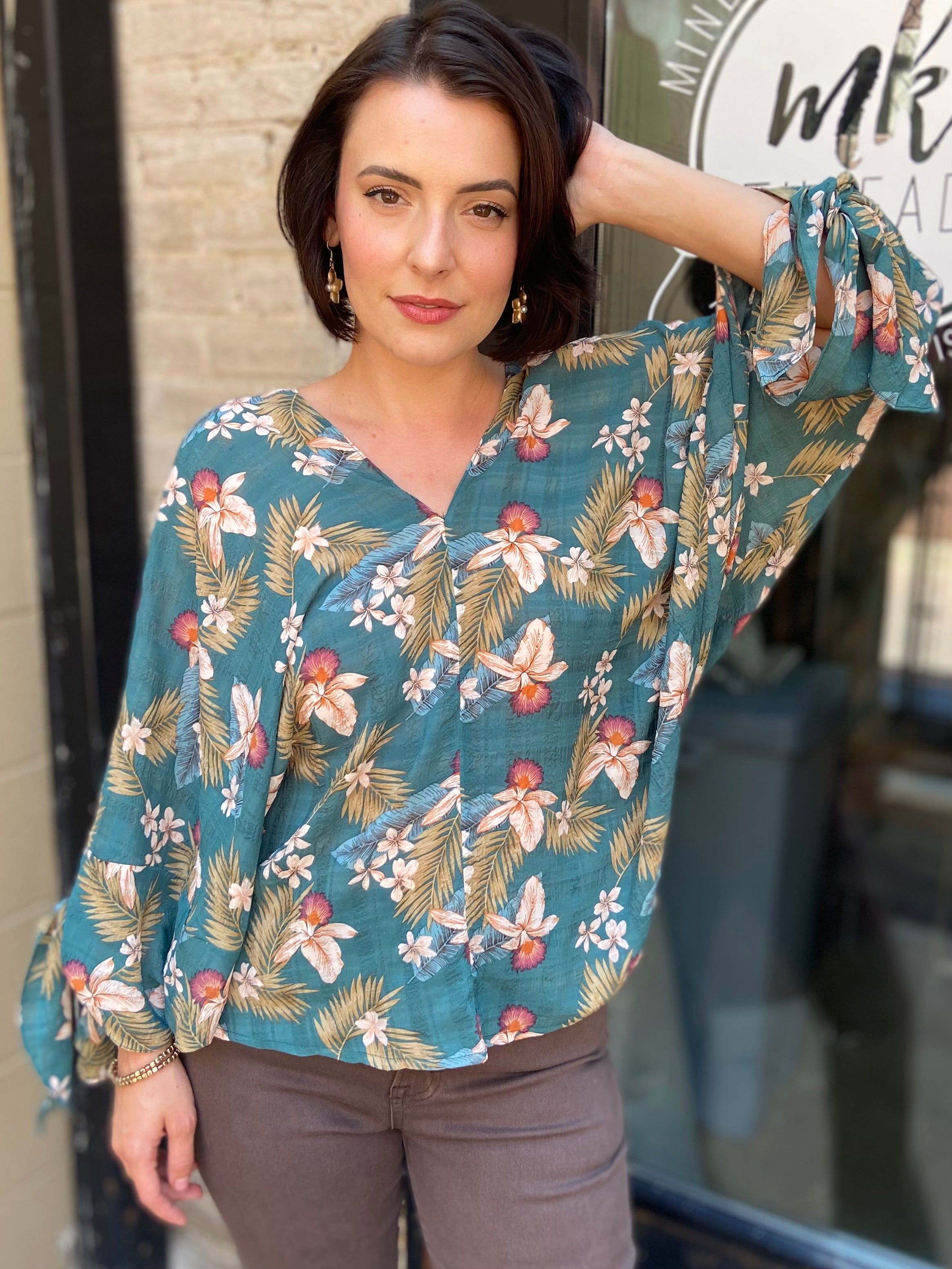 Ashton Sage Floral V-Neck Blouse