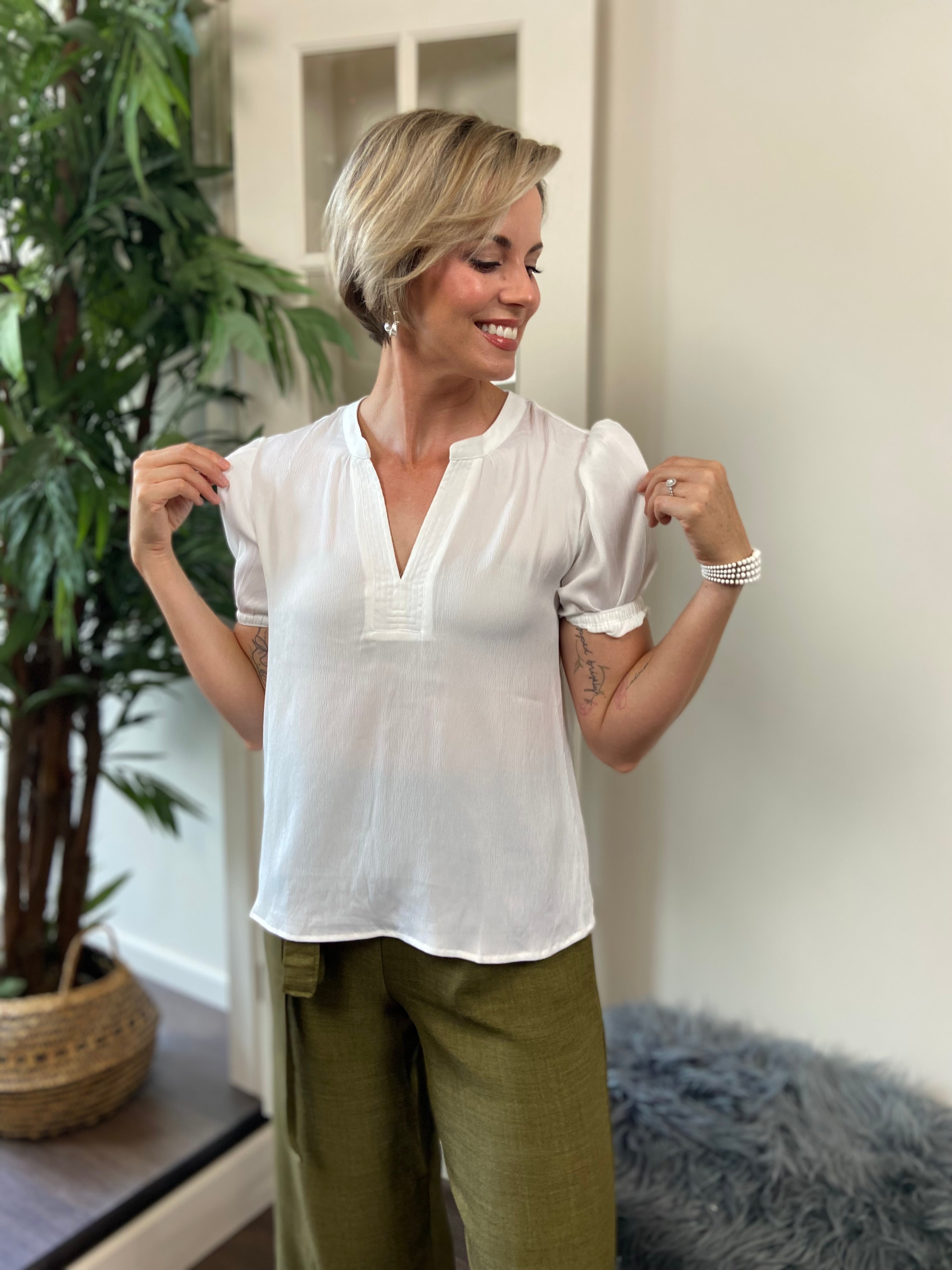 Shila Off White Bubble Sleeve Top - MK Threads Boutique