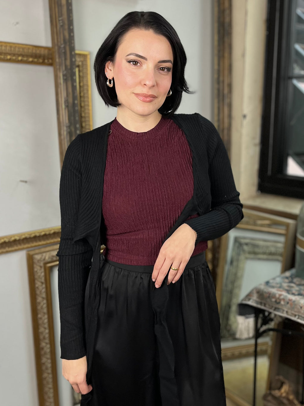 Avery Black Front Tie Bolero Cardigan