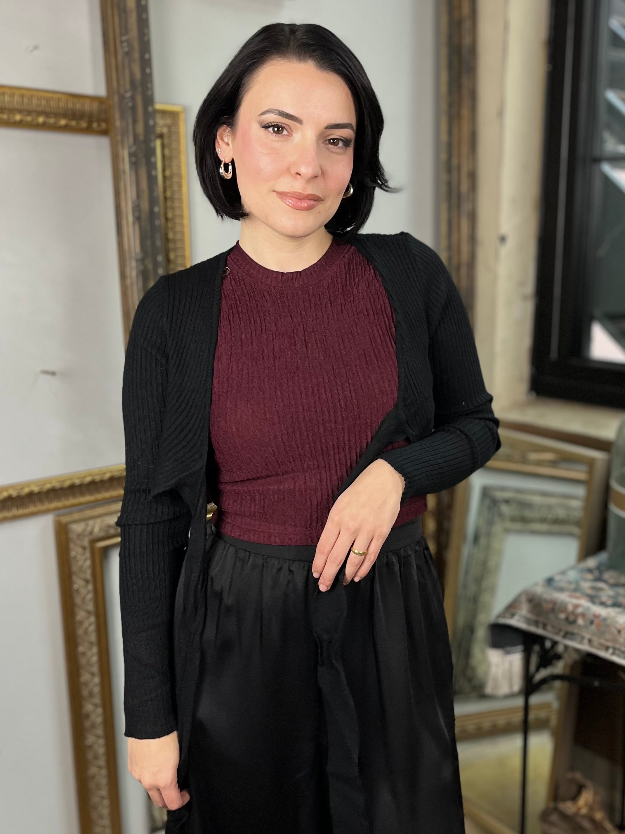 Avery Black Front Tie Bolero Cardigan