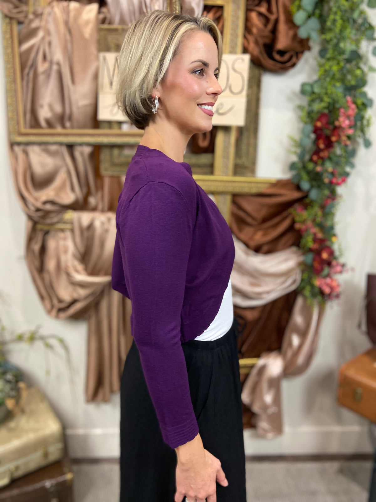 Stella Purple Scalloped Bolero Cardigan