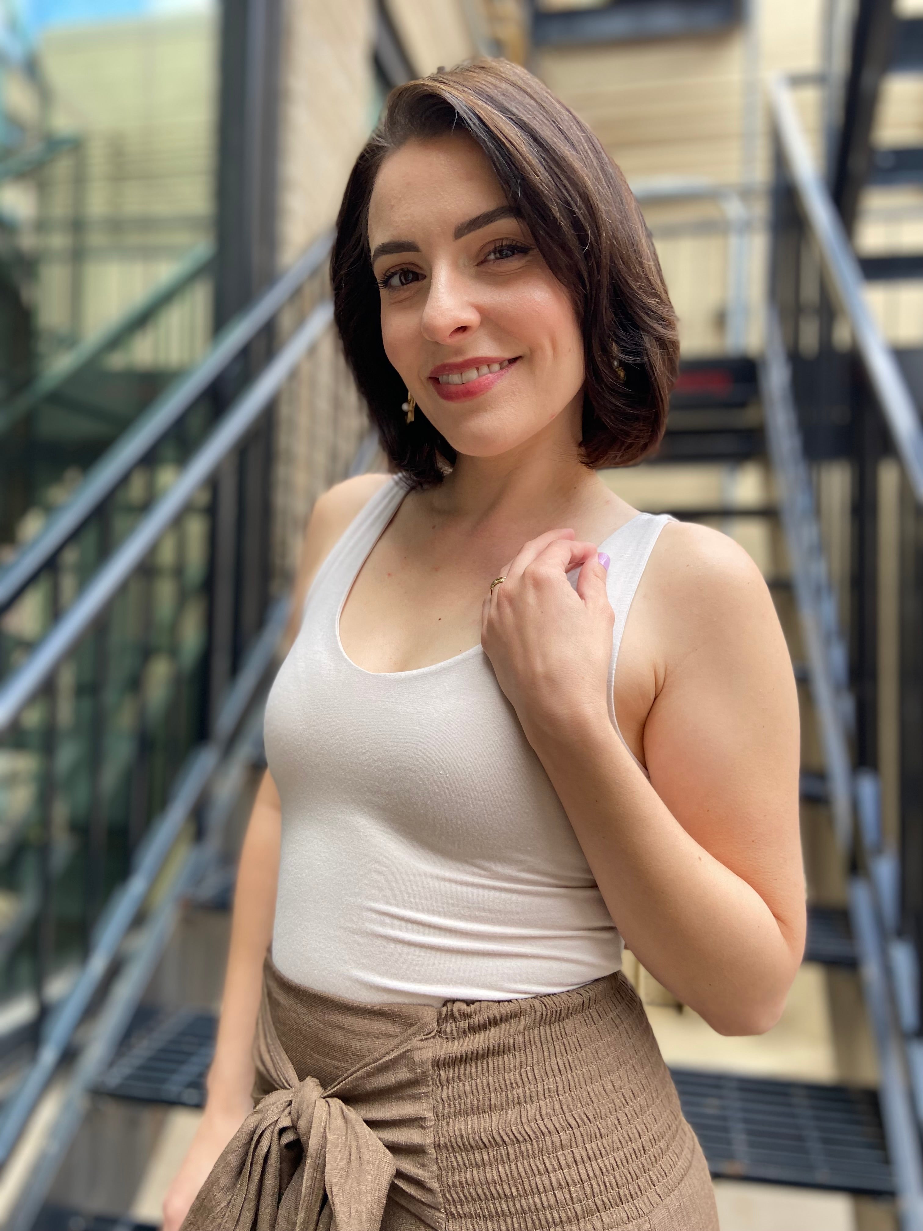 Rula Beige Double Line V Neck Tank Top - MK Threads Boutique