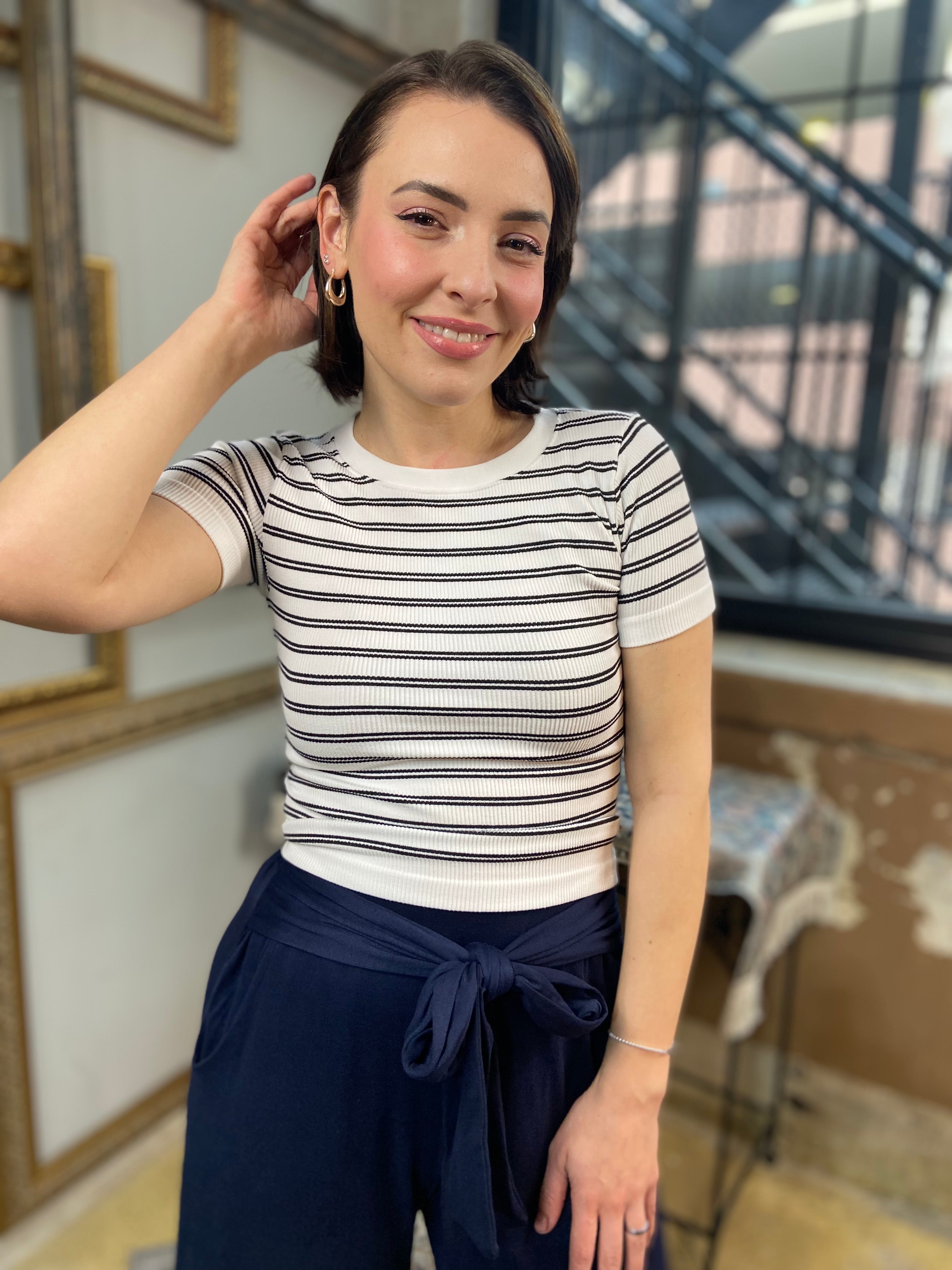 Grace White & Black Stripe T-Shirt - MK Threads Boutique