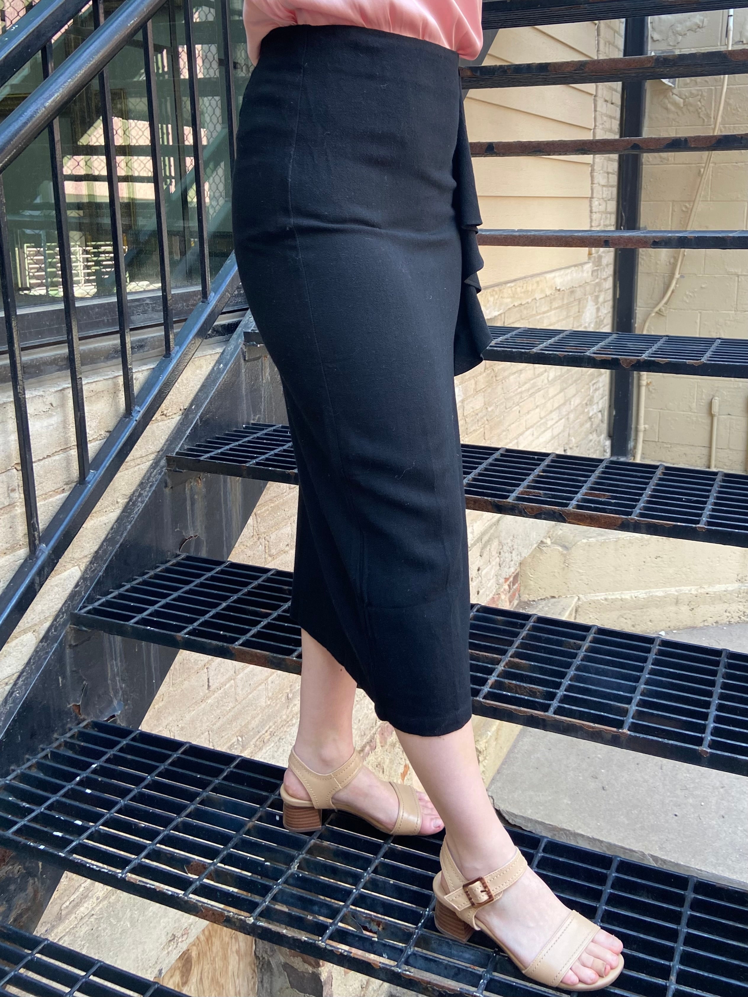 Angel Black Ruffle Midi Skirt