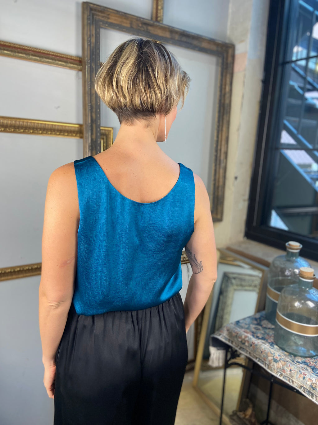 Foster Teal Plunge Neck Sleeveless Top