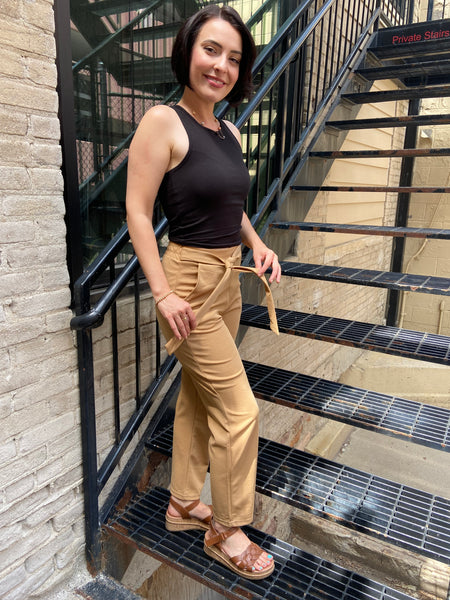 Alice Khaki Crepe High Waist Pants