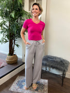 Jackie Light Gray High Waisted Wide Leg Pants - MK Threads Boutique
