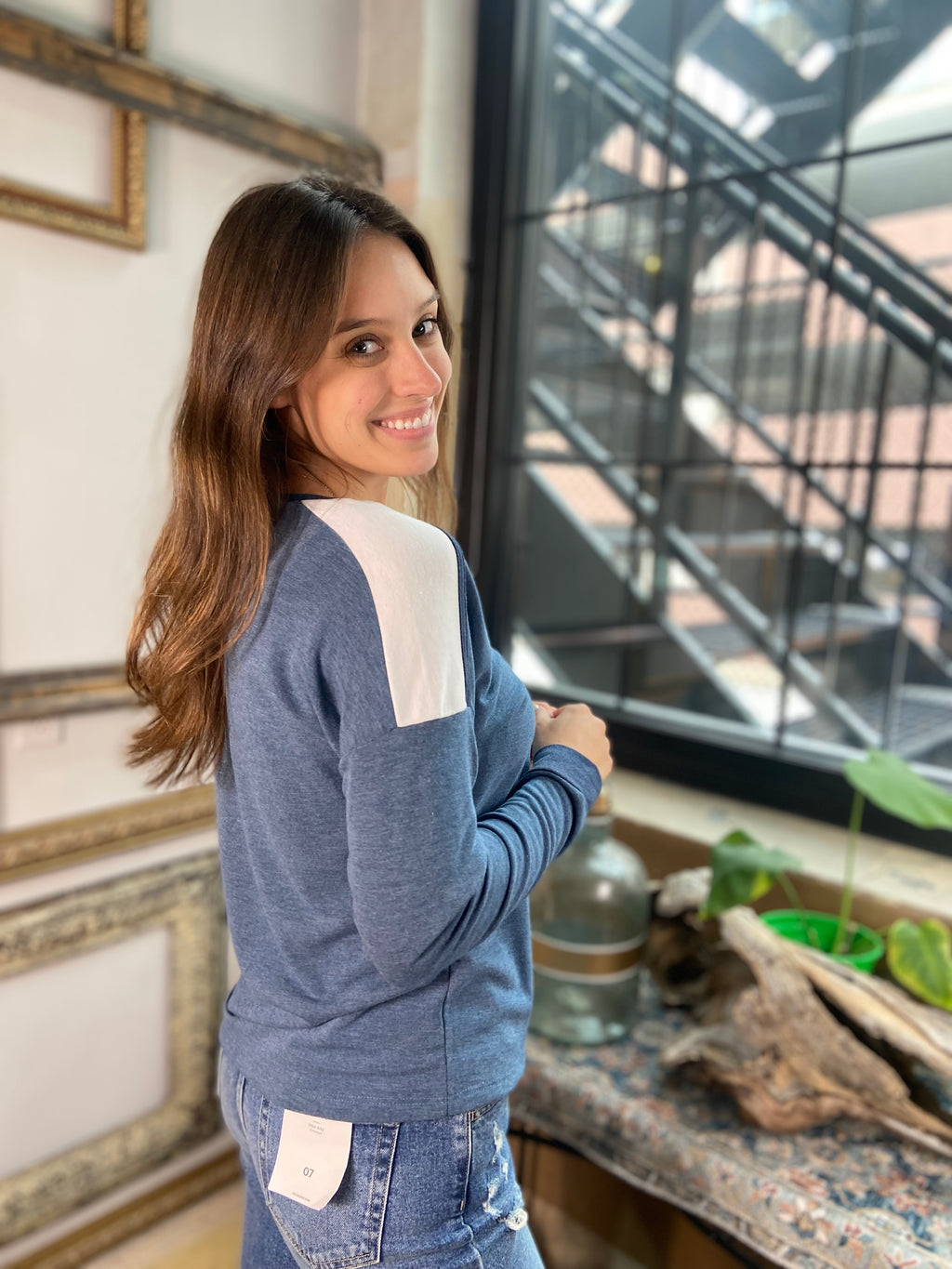 Lucy Teal Trim V-Neck Long Sleeve