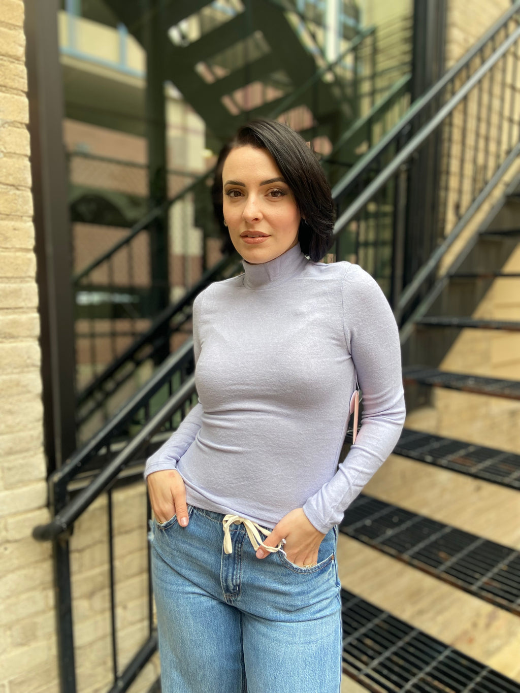 Stacy Blue Mock Neck Long Sleeve