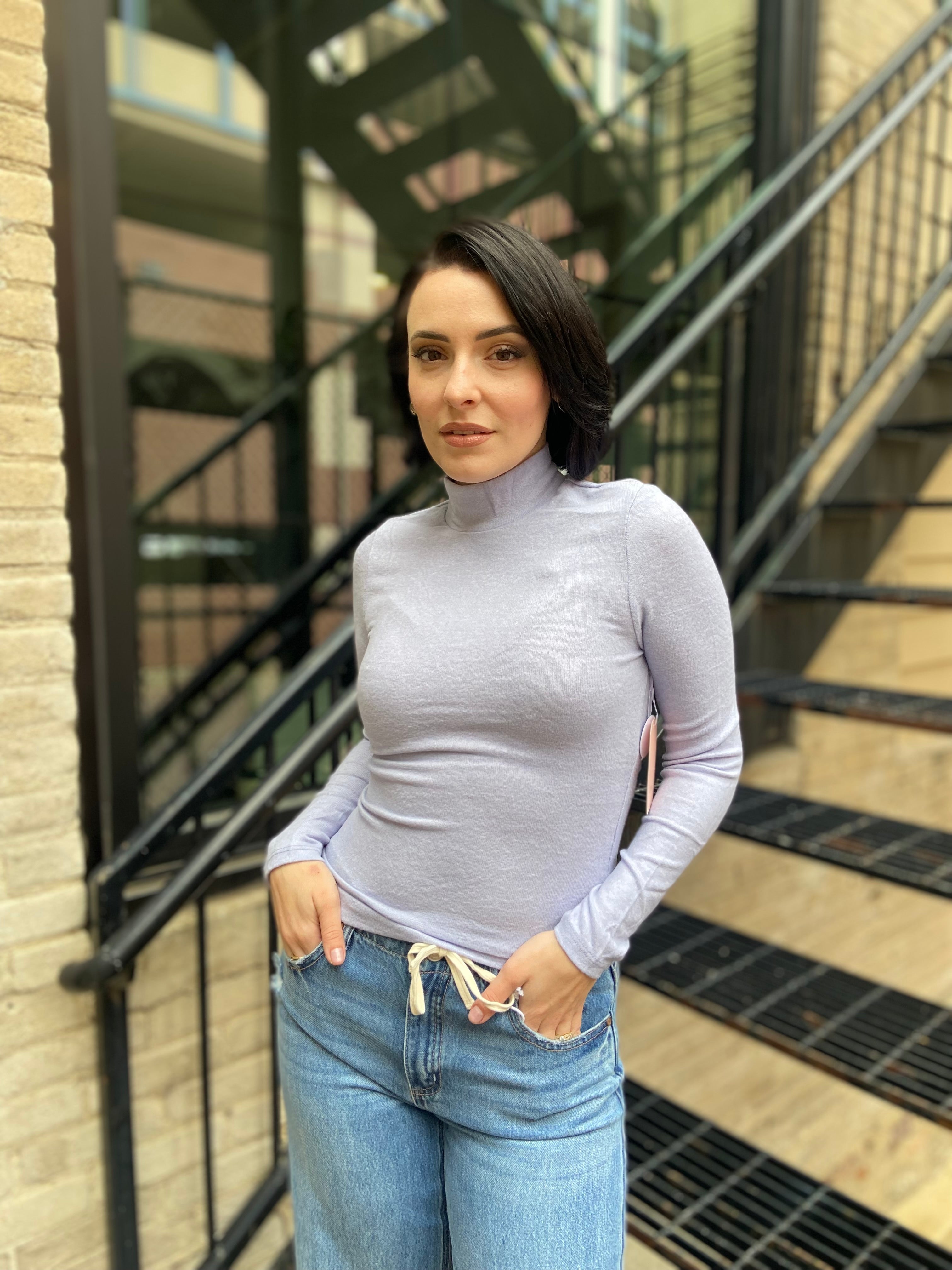 Stacy Blue Mock Neck Long Sleeve