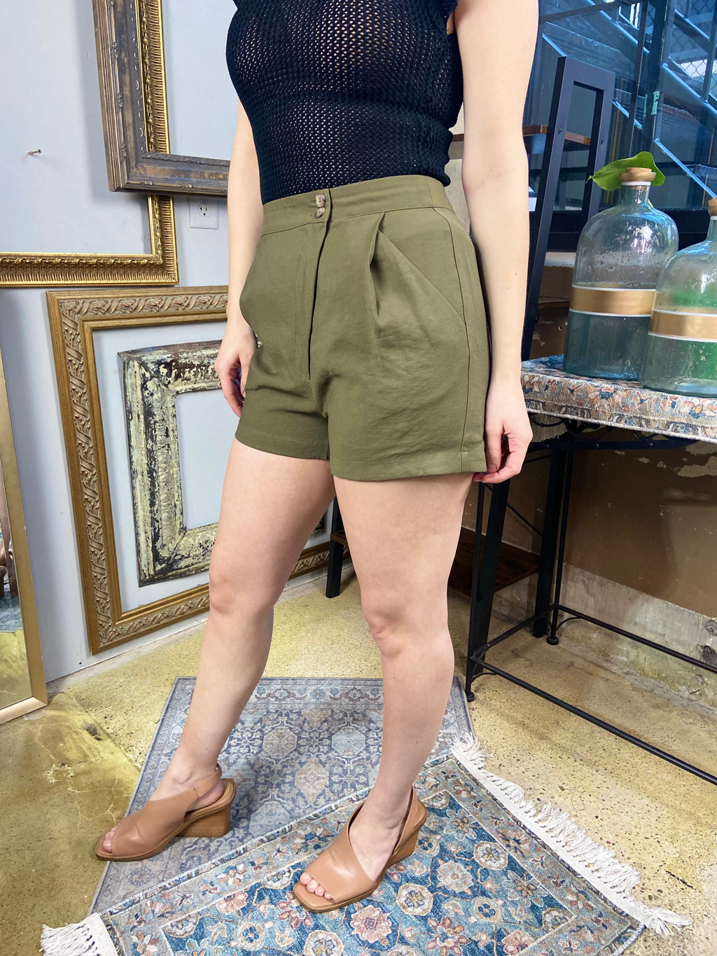 Ally Olive Asymmetric Shorts