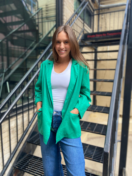 Una Green Linen Blazer