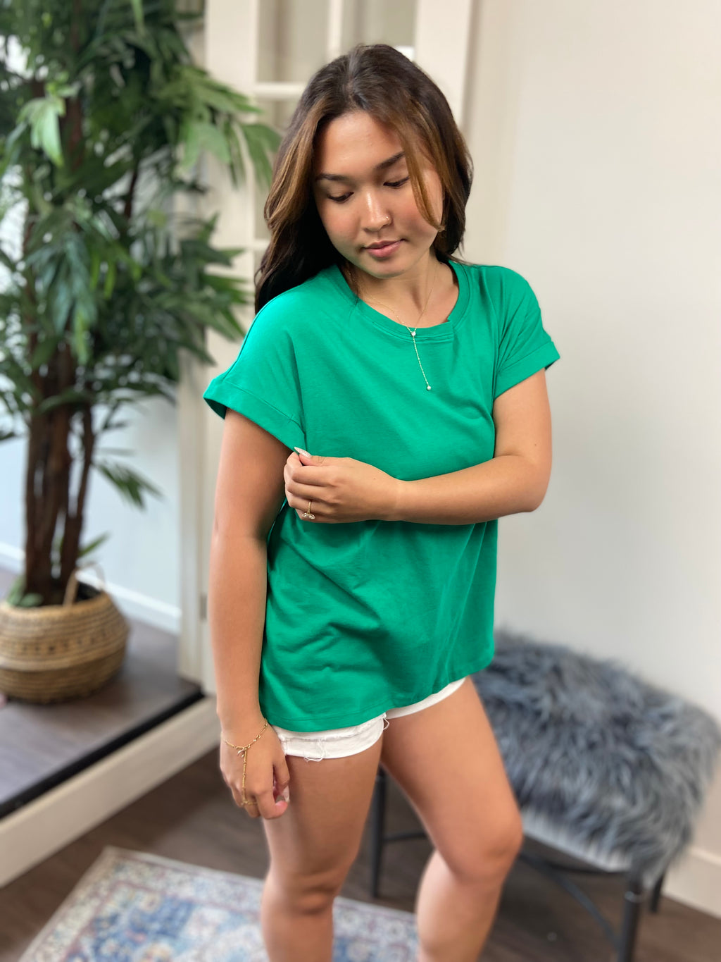Mara Kelly Green Cuff Sleeve Shirt - MK Threads Boutique