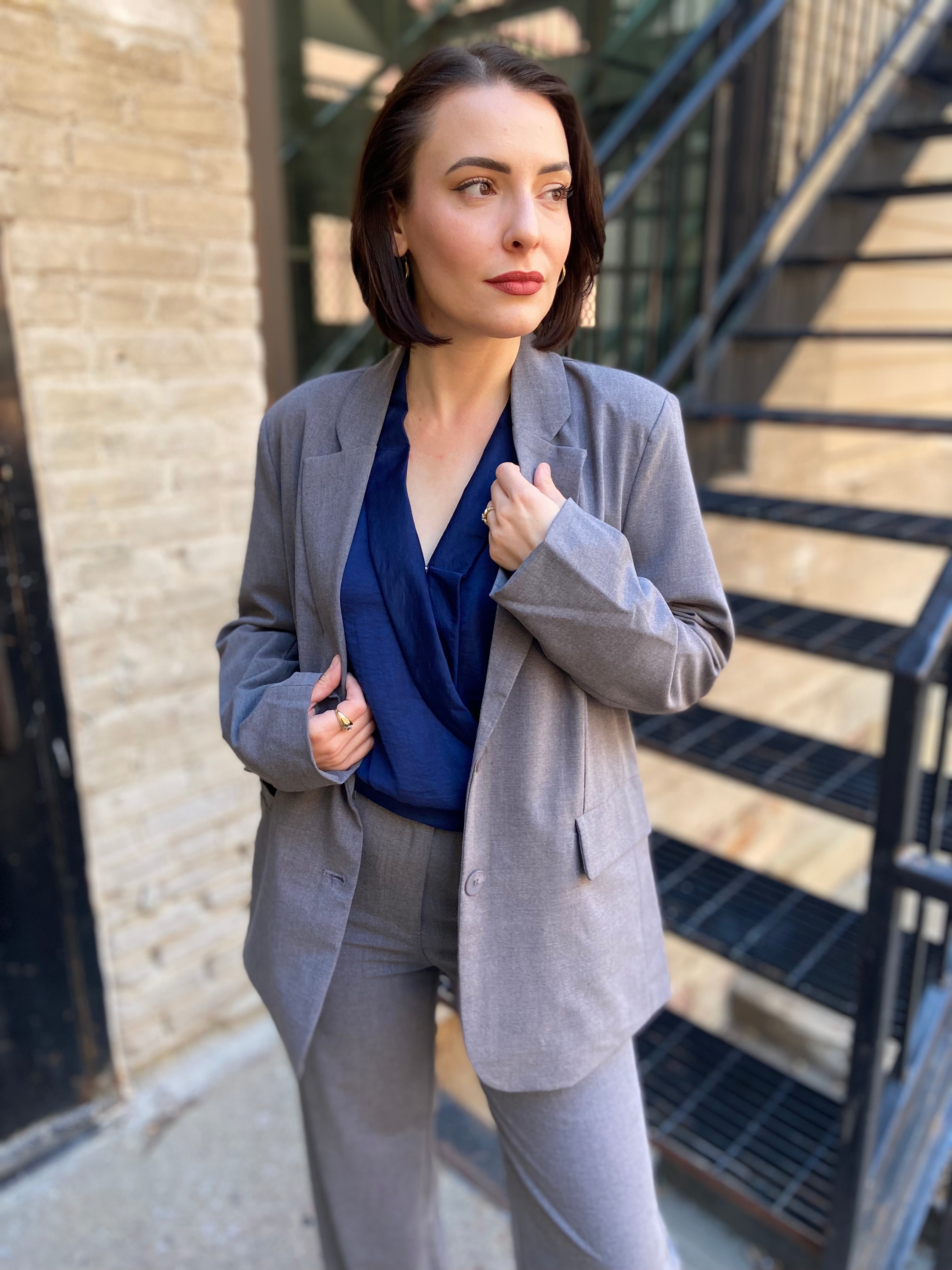 Nora Charcoal Gray Button Blazer