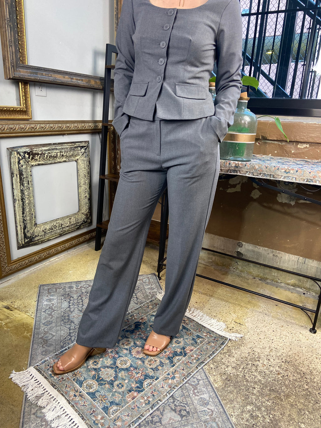 Noel Charcoal High Waisted Slim Dress Pants - MK Threads Boutique