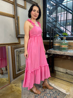 Mila Pink Sleeveless Ruffle Detail Midi Dress