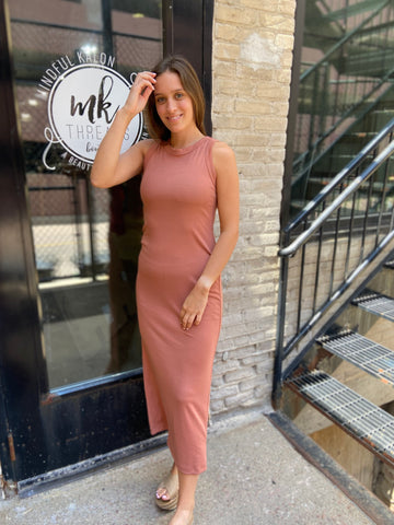 James Terracotta Ribbed Maxi Dress